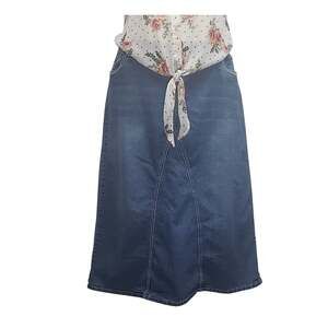 Cato Embroidered Denim Midi Skirt Size 20W Boho Western Long Blue Jean Skirt
